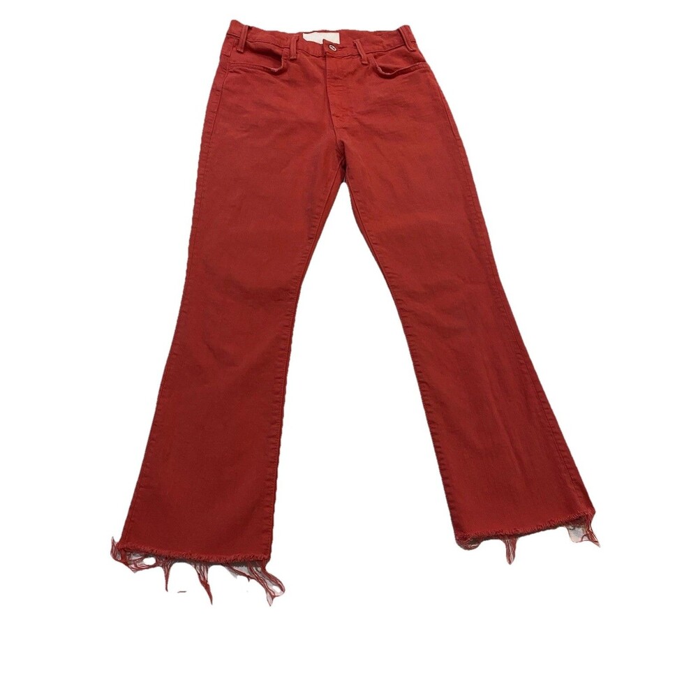 MOTHER Red Ankle Crop Flared Jeans